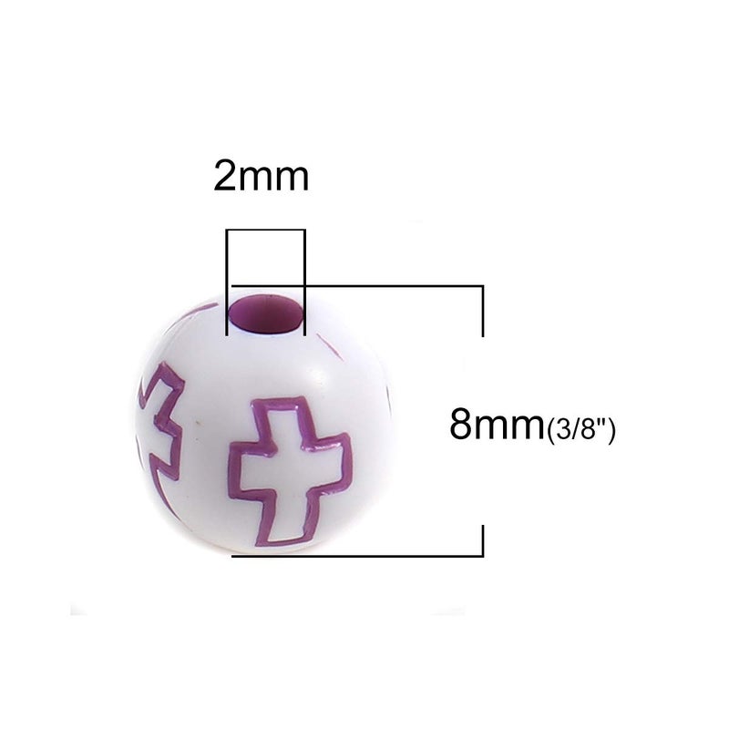 JGFinds Small Round Spacer Beads, 500 Pack, 8mm (1/3 Inch) with 2mm Hole, Acrylic (White Cross) - Image 3